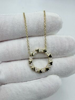 Gold Plated over 925 Sterling Silver Cz Heart Design Circle Necklace